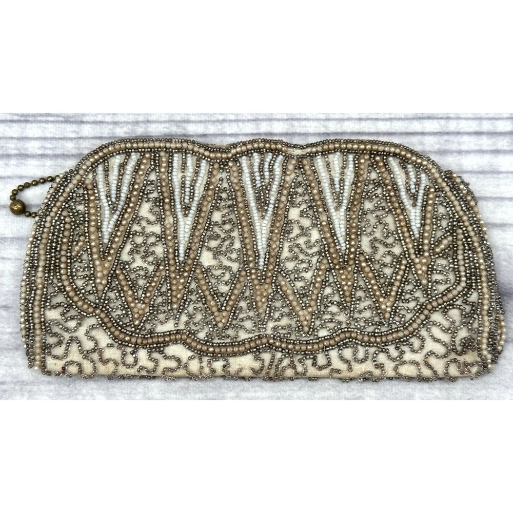 ANTIQUE 1920'S / 1930'S GLASS BEADED CLUTCH BAG - HAND MADE IN BELGIUM *30
